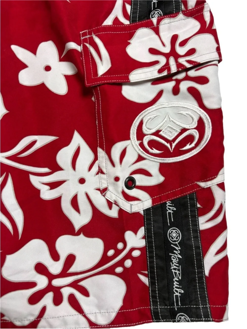 MAUI BUILT Board Shorts Trunks Hawaiian Tribal Floral Red White Mens 40 x 11